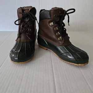 Etienne Aigner thermolite duck boots size 8 leather brown dark green lace up